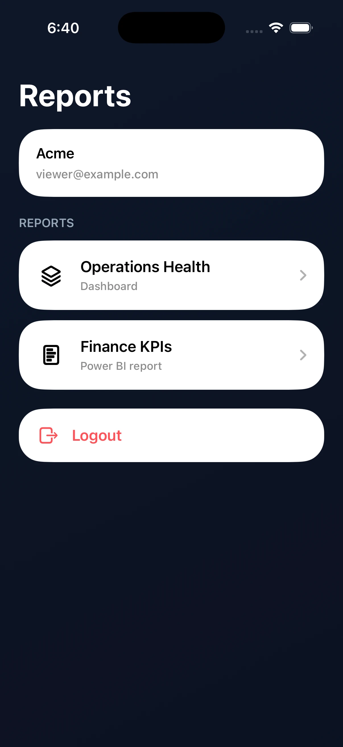 Current InsightEntry iOS app with assigned reports